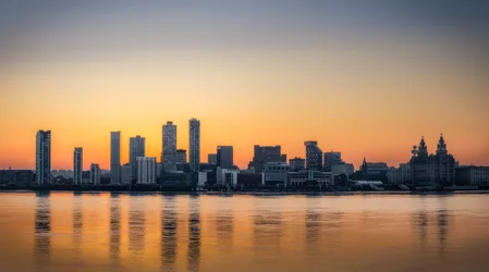 Liverpool Skyline at Sunset Over the Mersey River - free wallpaper 10362×5768