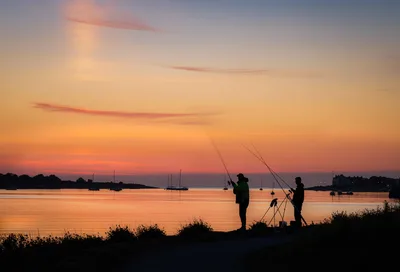 Sunset Fishing by Moored Sailboats - free landscapes wallpaper 6110×4160