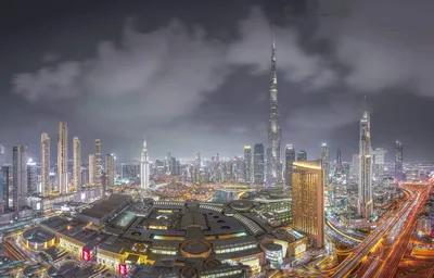 Dubai Skyline at Dusk with Burj Khalifa and City Lights - free city & urban wallpaper 3600×2298
