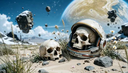 Astronaut Skull and Bones on Alien Desert Planet - free art & design wallpaper 2816×1600