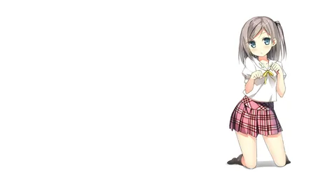 Anime Girl in School Uniform Kneeling Pose - free cartoons & comics wallpaper 1920×1080