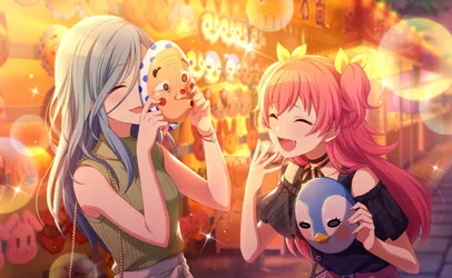Anime Girls Celebrating With Festive Masks - free anime wallpaper 2048×1261