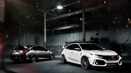 High-Performance Honda Civic Type R Sports Cars in Industrial Garage - free cars & vehicles wallpaper 2000×1125