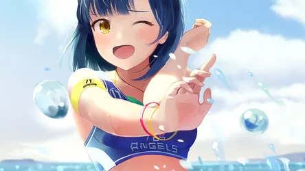 Anime Girl in Sports Swimwear with Water Bubbles - free anime wallpaper 1920×1080
