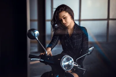 Woman in Plaid Blazer on Motorcycle by Window - free people & portraits wallpaper 2048×1365