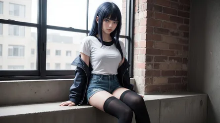 Girl Sitting By Urban Window In Casual Outfit - free wallpaper 3840×2160