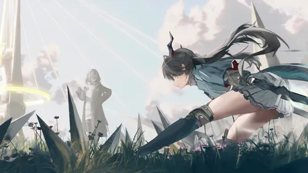 Anime Warrior Girl with Sword in Futuristic Landscape - free anime wallpaper 3840×2160