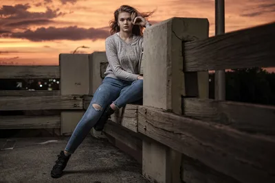 Young Woman Sitting on Wooden Pier at Sunset - free people & portraits wallpaper 6000×4000
