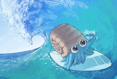 Omanyte Rides the Perfect Wave - free anime wallpaper 2500×1704