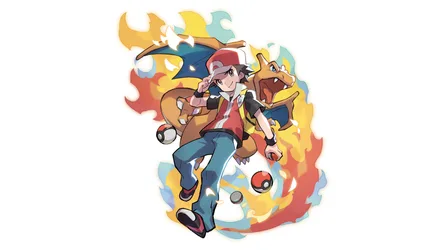 Red's Fiery Adventure with Charizard - free gaming wallpaper 3840×2160