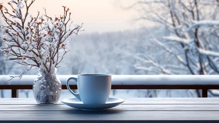 Winter Tea by the Window with Frost-Covered Plants - free photography wallpaper 5824×3264