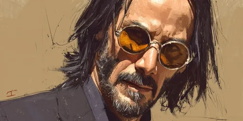 Portrait of Man with Long Hair and Amber Sunglasses - free wallpaper 3072×1536