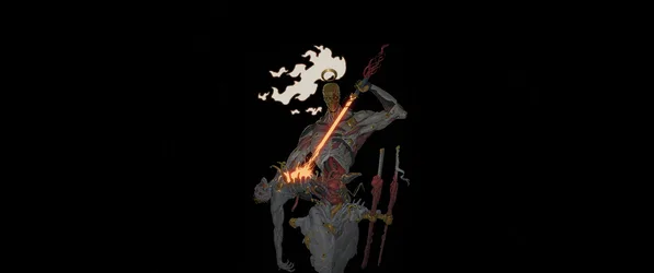 Fiery Katana Warrior in Shadow - free wallpaper 3440×1440