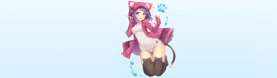 Cat Girl With Purple Hair and Water Droplets - free wallpaper 5120×1440