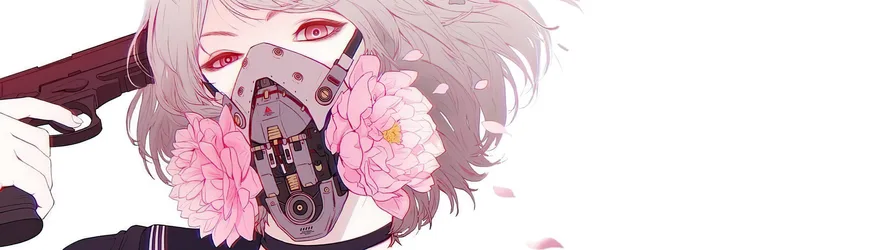 Masked Anime Girl With Flowers and Gun - free wallpaper 5120×1440
