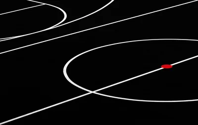 Abstract White Lines with Red Dot on Black Background - free minimalist wallpaper 7680×4851