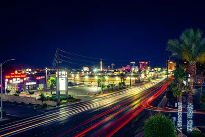 Las Vegas Strip Night Scene with Light Trails - free wallpaper 7680×5120