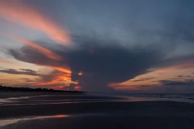 Dramatic Sunset Storm Cloud Over Beach Ocean - free wallpaper 7680×5126
