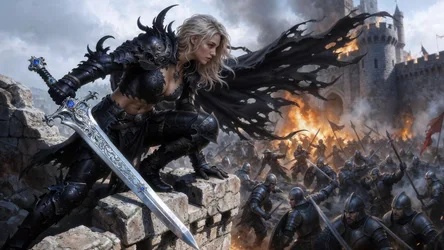 Warrior Woman with Sword Leading Battle at Castle - free fantasy wallpaper 3840×2160