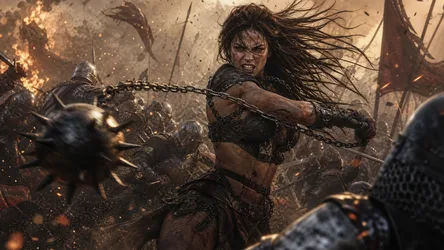 Warrior Woman in Combat with Chain Weapon - free wallpaper 2048×1152