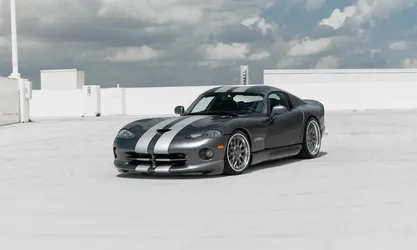 Black Dodge Viper with White Stripes on Rooftop - free wallpaper 6146×3682