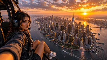 Helicopter Sunset View Over Manhattan Skyline - free people & portraits wallpaper 8360×4705