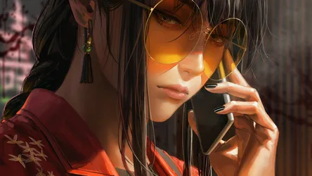 Asian Woman In Sunglasses Holding Smartphone - free art & design wallpaper 4500×2529