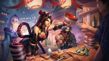 Animated Characters Celebrating at Asian-Themed Feast - free anime wallpaper 3840×2160