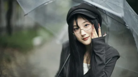 Woman With Umbrella in Rain Wearing Glasses and Cap - free people & portraits wallpaper 4000×2248