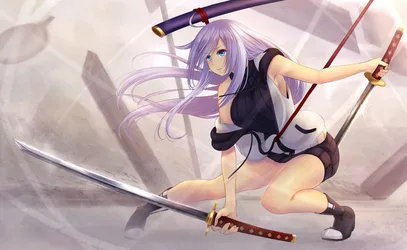 Purple-Haired Anime Warrior with Multiple Swords - free wallpaper 2000×1230