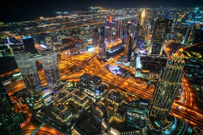 Dubai Downtown Nighttime Aerial View with Illuminated Highways - free wallpaper 2000×1329