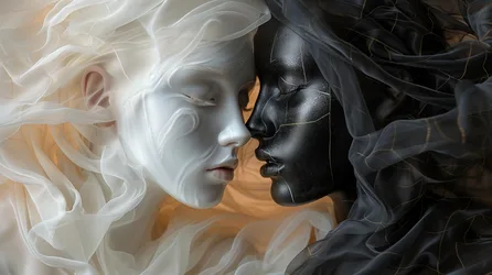Two Faces in Contrasting Light and Shadow - free art & design wallpaper 2912×1632