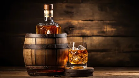 Premium Whiskey Bottle with Barrel and Glass - free food wallpaper 3840×2160