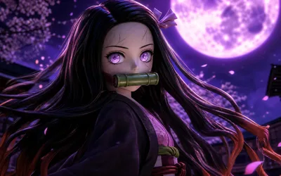 Anime Girl with Purple Eyes and Telescope Under Moon - free anime wallpaper 3840×2400