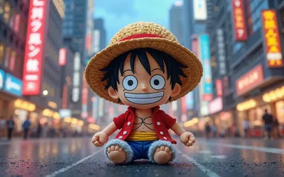 Anime Character Figurine in Urban City Street - free wallpaper 3840×2400
