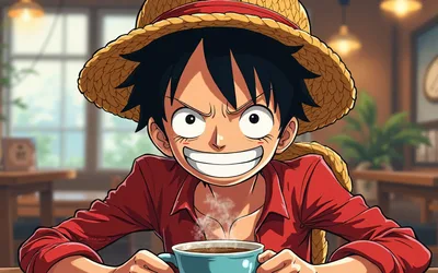 Anime Character With Straw Hat Holding Coffee Cup - free wallpaper 3840×2400