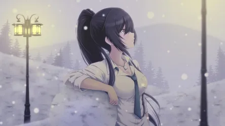 Anime Girl in Winter Landscape with Street Lamp - free anime wallpaper 7680×4320