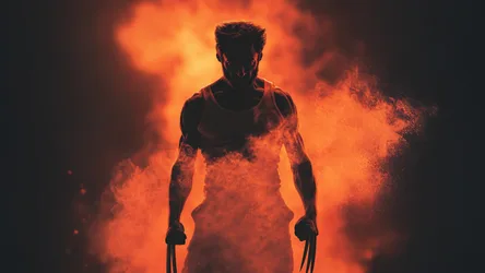 Silhouetted Warrior in Fiery Orange Smoke - free wallpaper 5120×2880