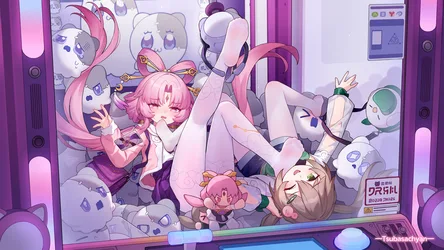 Fu Xuan and Qingque in a Claw Machine - free anime wallpaper 2560×1440