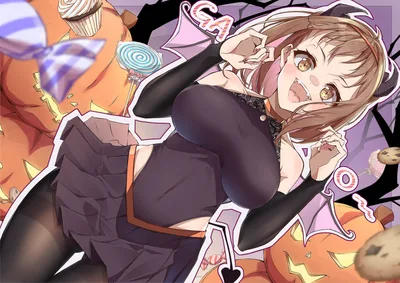 Halloween Demon Girl with Candy and Sweets - free anime wallpaper 3541×2508