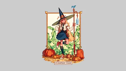Pumpkin Time Witch in Autumn Garden - free wallpaper 5280×2970