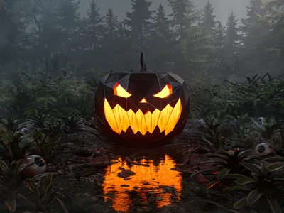 Glowing Jack O'Lantern in the Deep Forest - free fantasy wallpaper 2560×1920