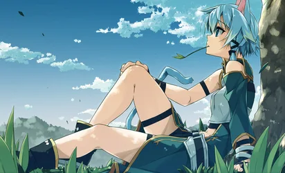 Anime Character Resting in Scenic Outdoor Landscape - free anime wallpaper 2410×1461