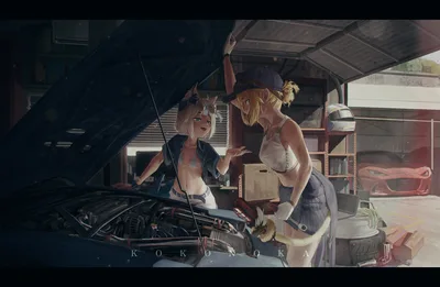 Kokono_ka and Friend in the Garage - free anime wallpaper 3840×2504