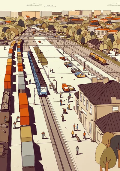 Railway Junction City Illustration - free art & design wallpaper 1920×2743