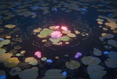 Glowing Water Lilies in a Moonlit Pond - free wallpaper 4096×2760