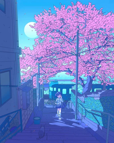 Moonlit Garden Stroll in School Uniform - free wallpaper 3840×4798