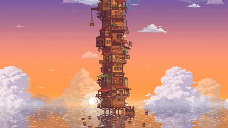 Celestial Tower Among Clouds at Sunrise - free fantasy wallpaper 3840×2160