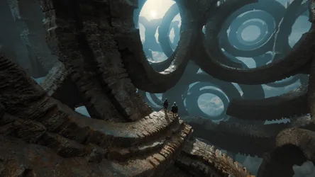 Explorers in a Surreal Mechanical Sanctuary - free wallpaper 3840×2160
