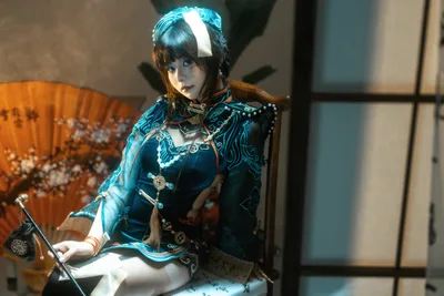 Xiaoyang in Traditional Blue Hanfu Cosplay - free wallpaper 6000×4000